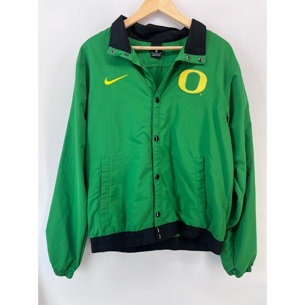 Nike Oregon Ducks Mens Green Black Snap Front Windbreaker Jacket Medium Vintage